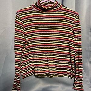 ANTISTAR Striped Multicolor Turtleneck Women's Top